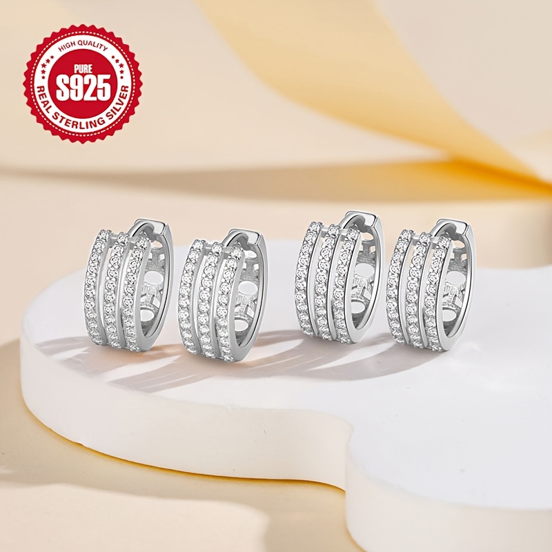Artificial Zirconia Earring Clasps S925 Silver Micro Set Bling Bling